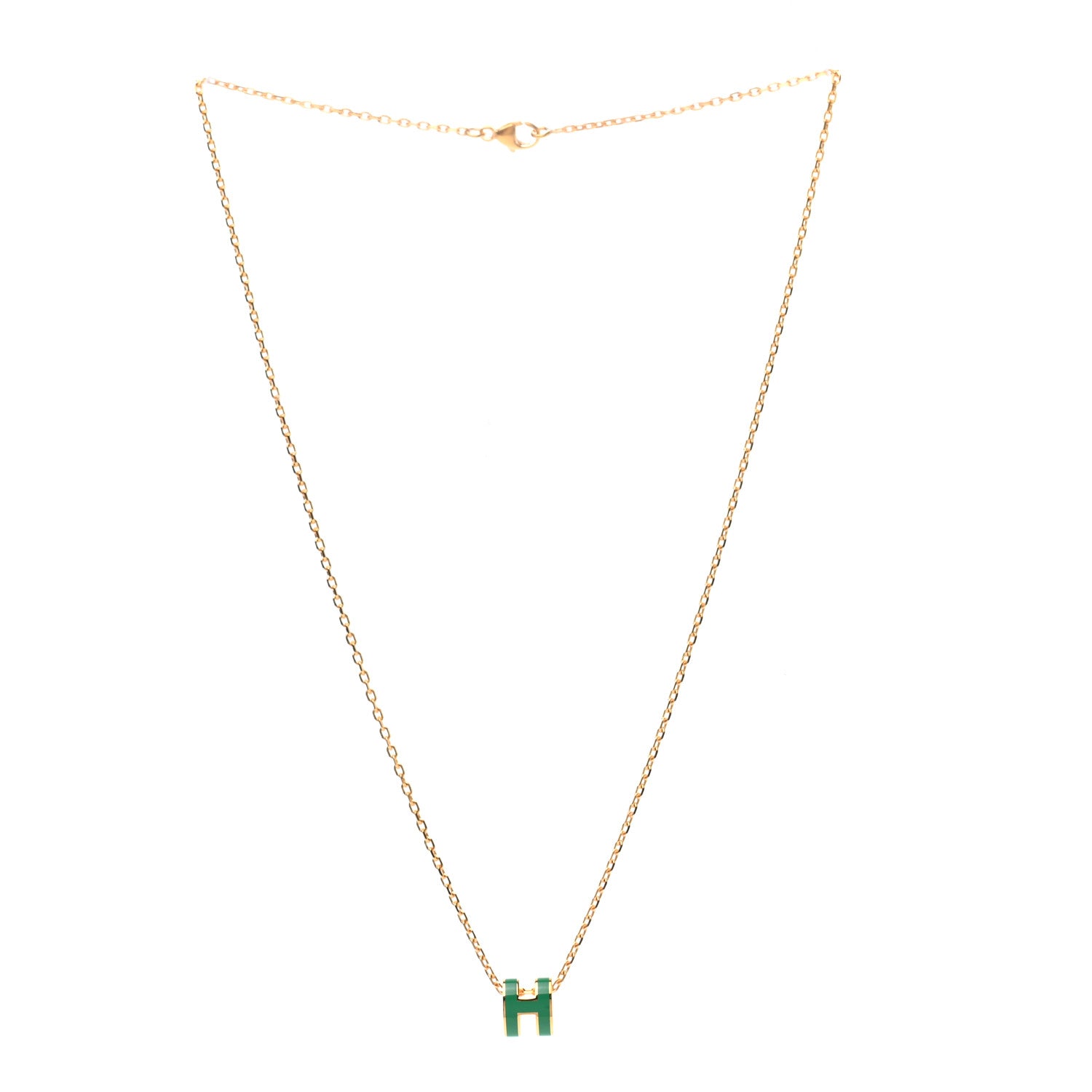Hermes Lacquered Gold Mini Pop H Pendant Necklace Malachite 3 of 6