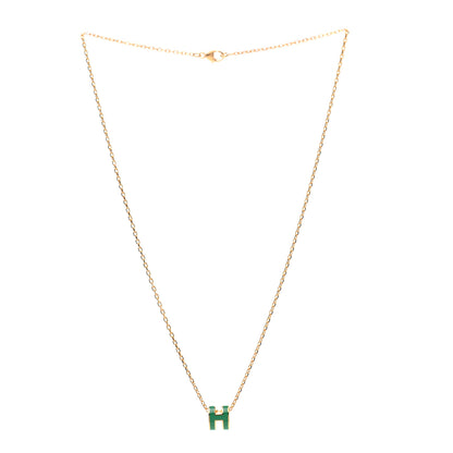 Hermes Lacquered Gold Mini Pop H Pendant Necklace Malachite 3 of 6