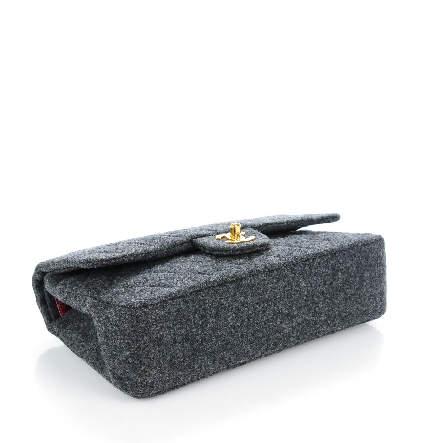 Wool Quilted Medium Double Flap Grey