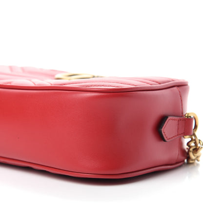 Gucci Calfskin Matelasse Small GG Marmont Chain Shoulder Bag Hibiscus Red 7 of 11
