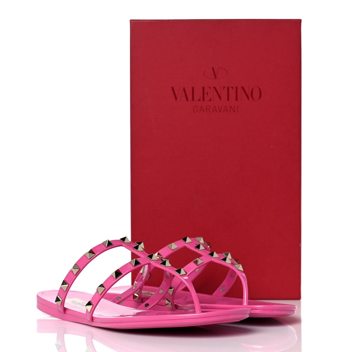 PVC Jelly Rockstud Caged Flat Thong Sandals 40 Dawn Pink