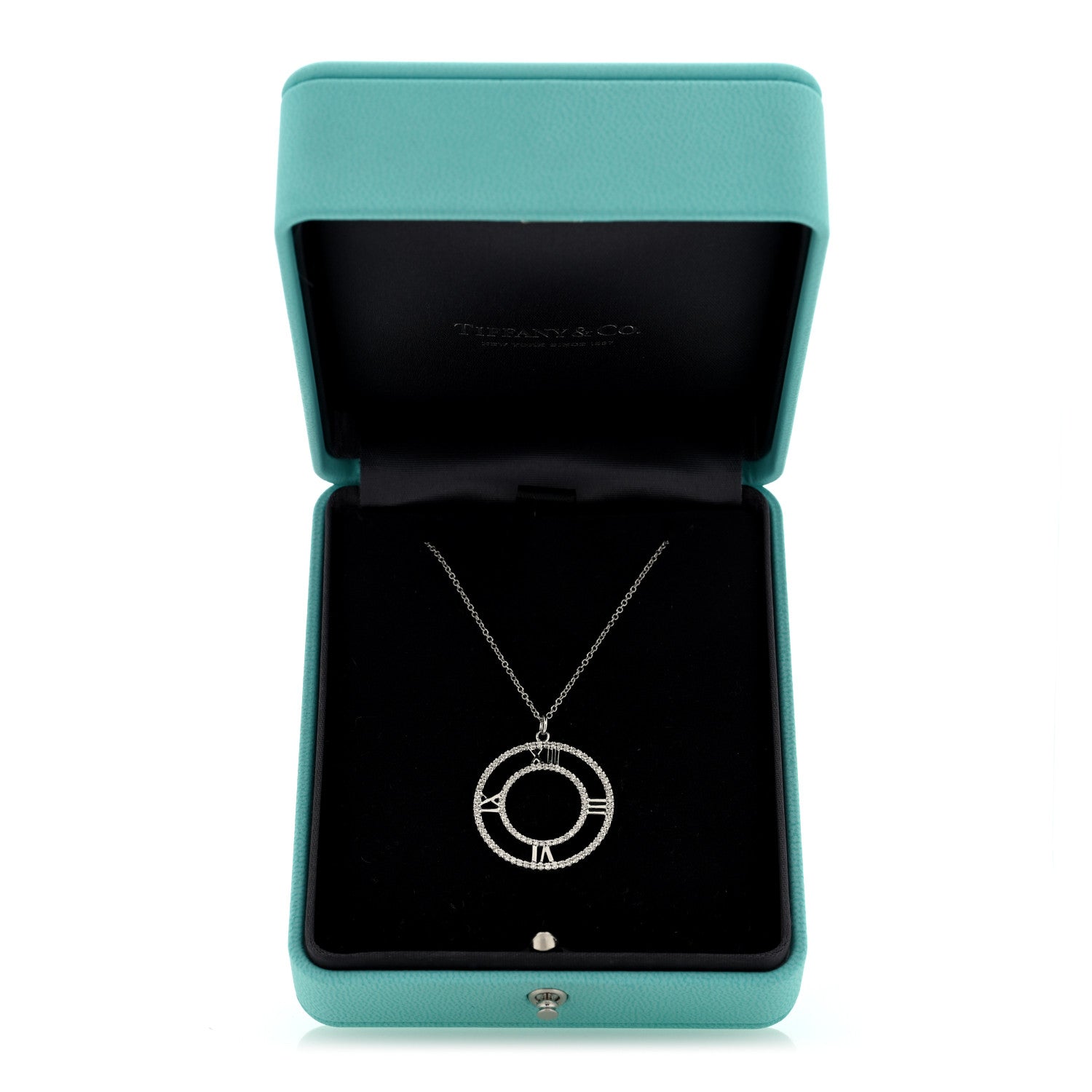 Tiffany 18K White Gold Diamond Medium Atlas Open Pave Pendant