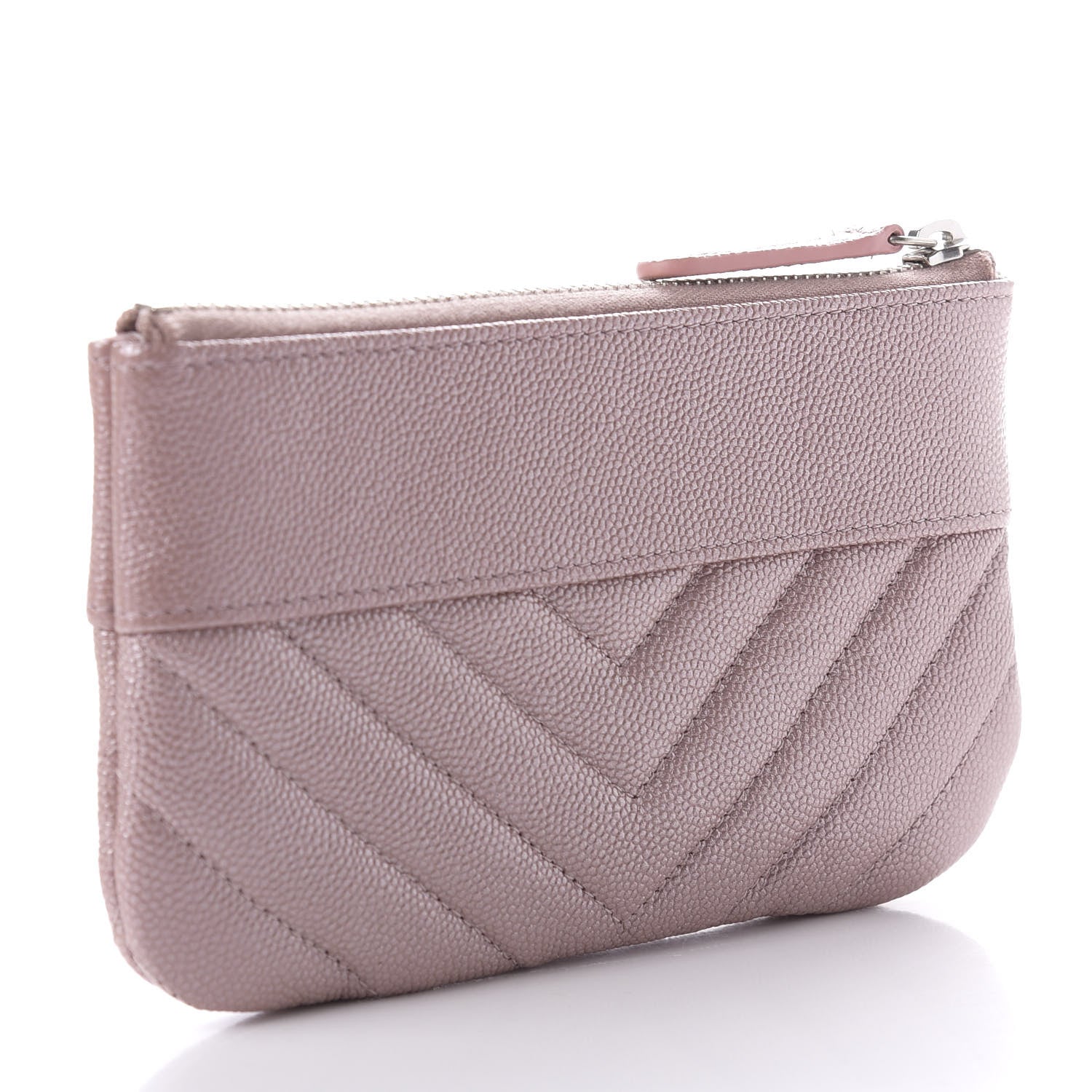 Chanel Metallic Caviar Chevron Quilted Small Vintage Mademoiselle Cosmetic Case Pink 3 of 9