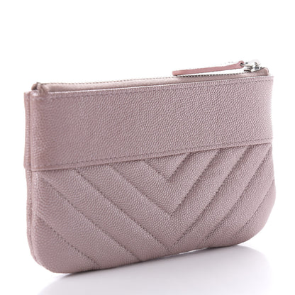 Chanel Metallic Caviar Chevron Quilted Small Vintage Mademoiselle Cosmetic Case Pink 3 of 9