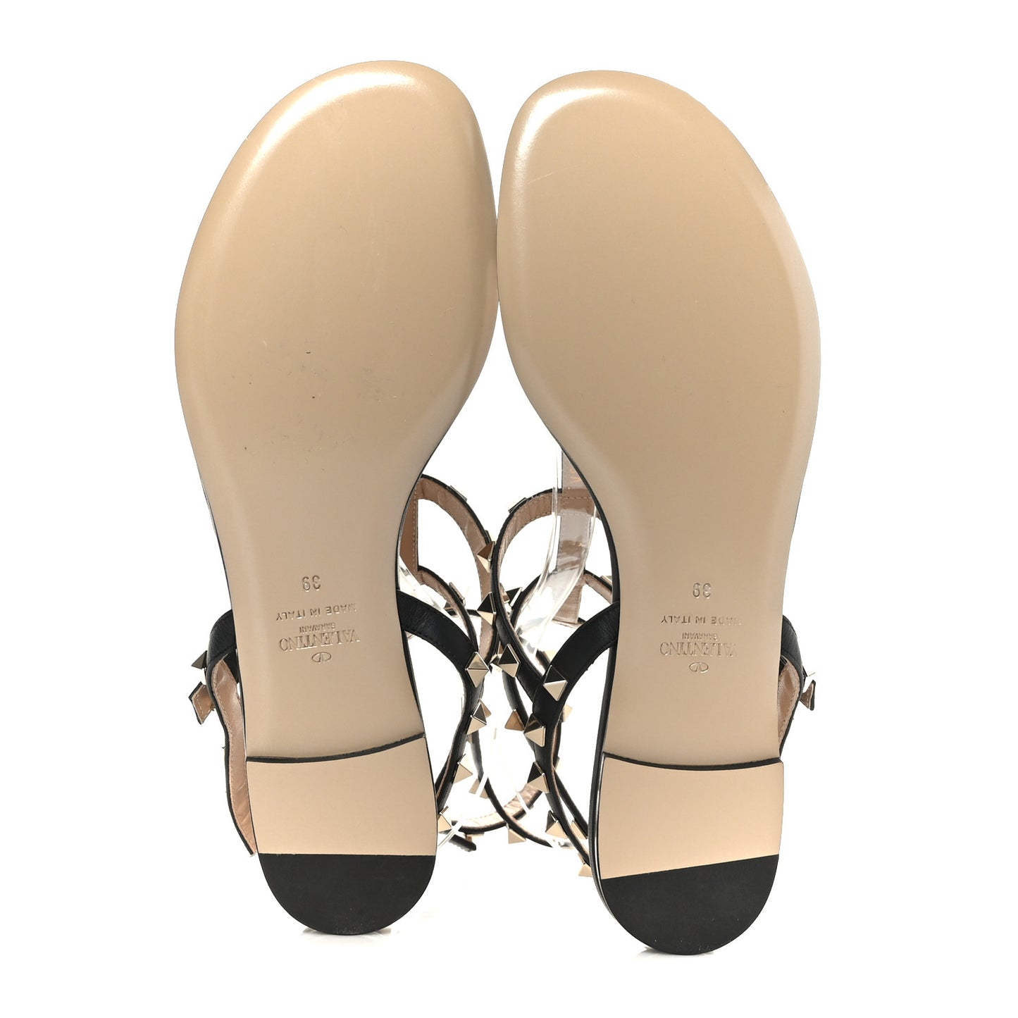 Nappa Rockstud Ankle Strap Flat Thong Sandals 39 Black