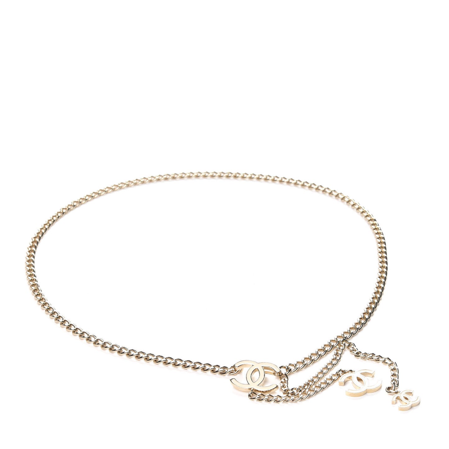 Enamel CC Chain Logo Belt Gold White