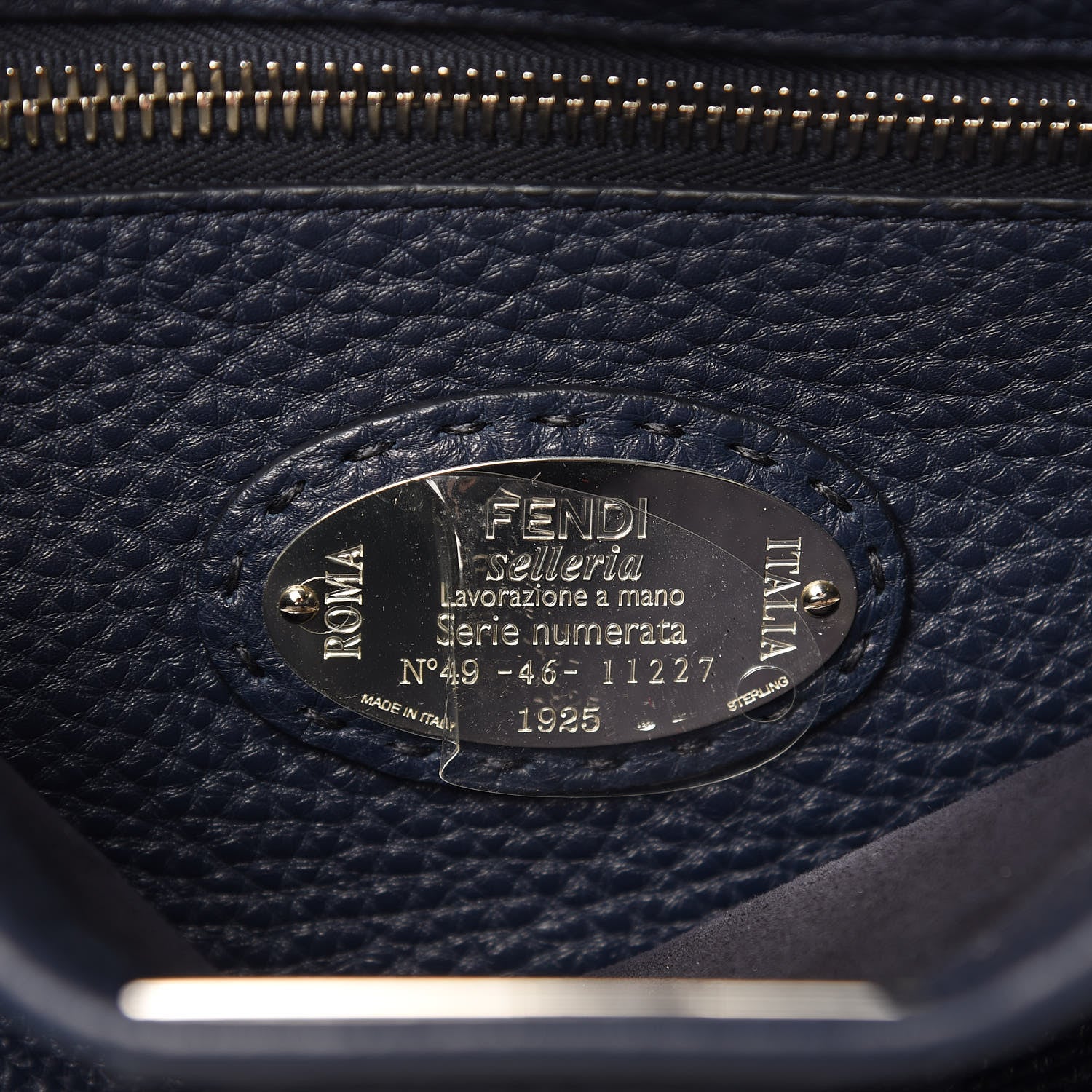 Fendi Cuoio Romano Selleria Medium Peekaboo Iconic Satchel Blue Notte 6 of 11