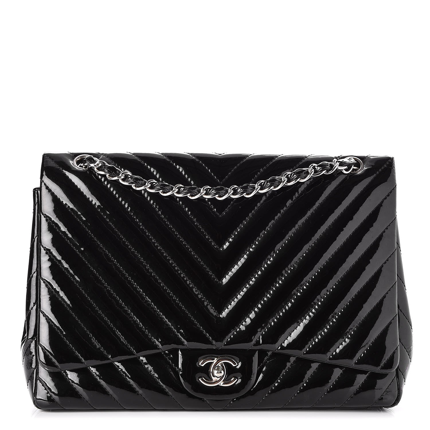 Chanel Patent Chevron Quilted Maxi Single Flap Black 1 of 8