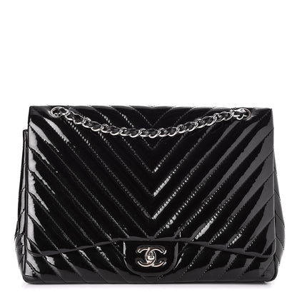 Chanel Patent Chevron Quilted Maxi Single Flap Black 1 of 8
