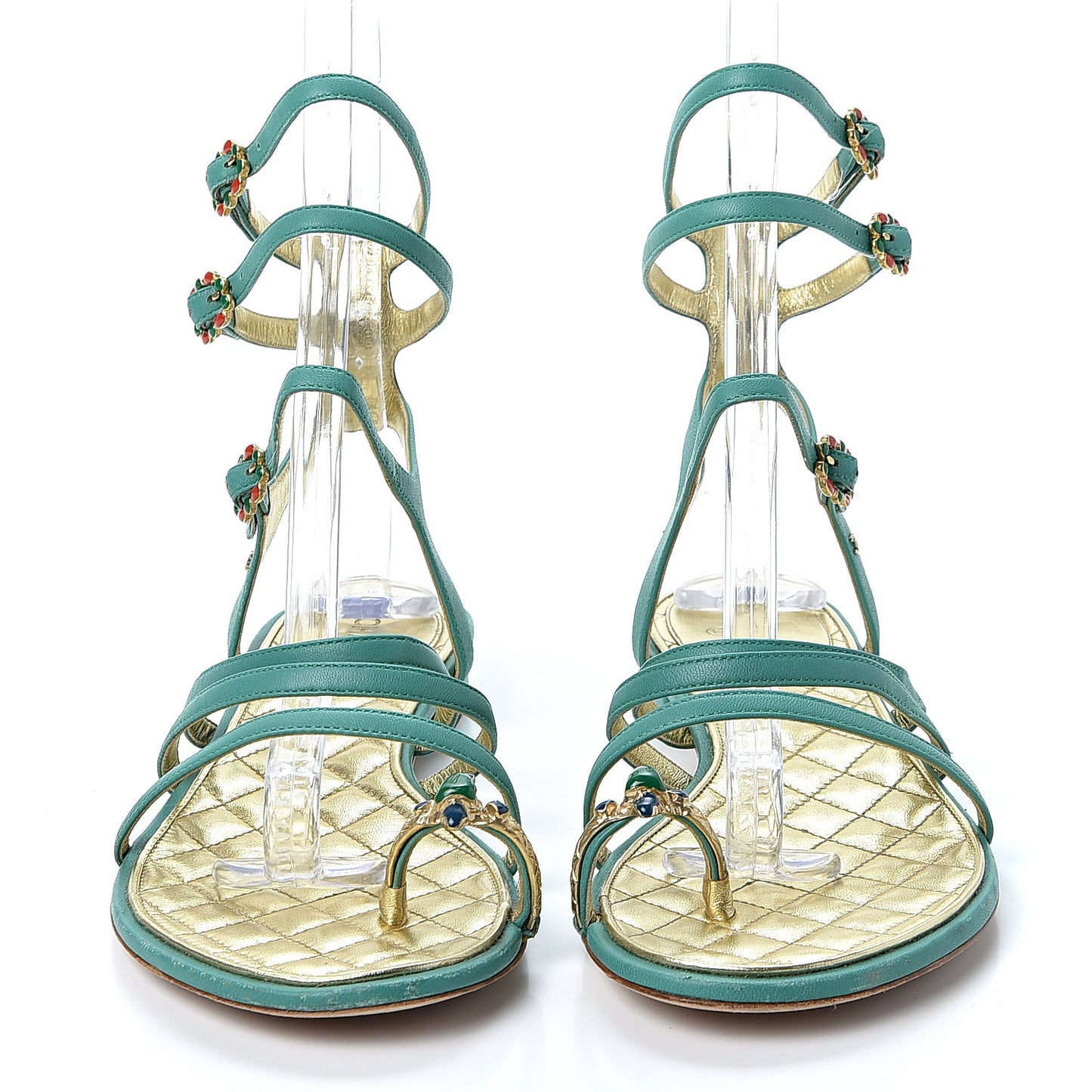 Lambskin Gripoix Flat Sandals 38 Green