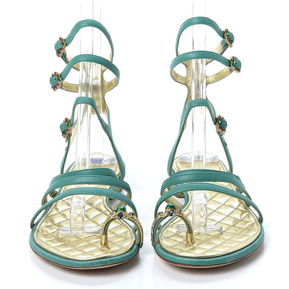 Chanel Lambskin Gripoix Flat Sandals 38 Green 2 of 8