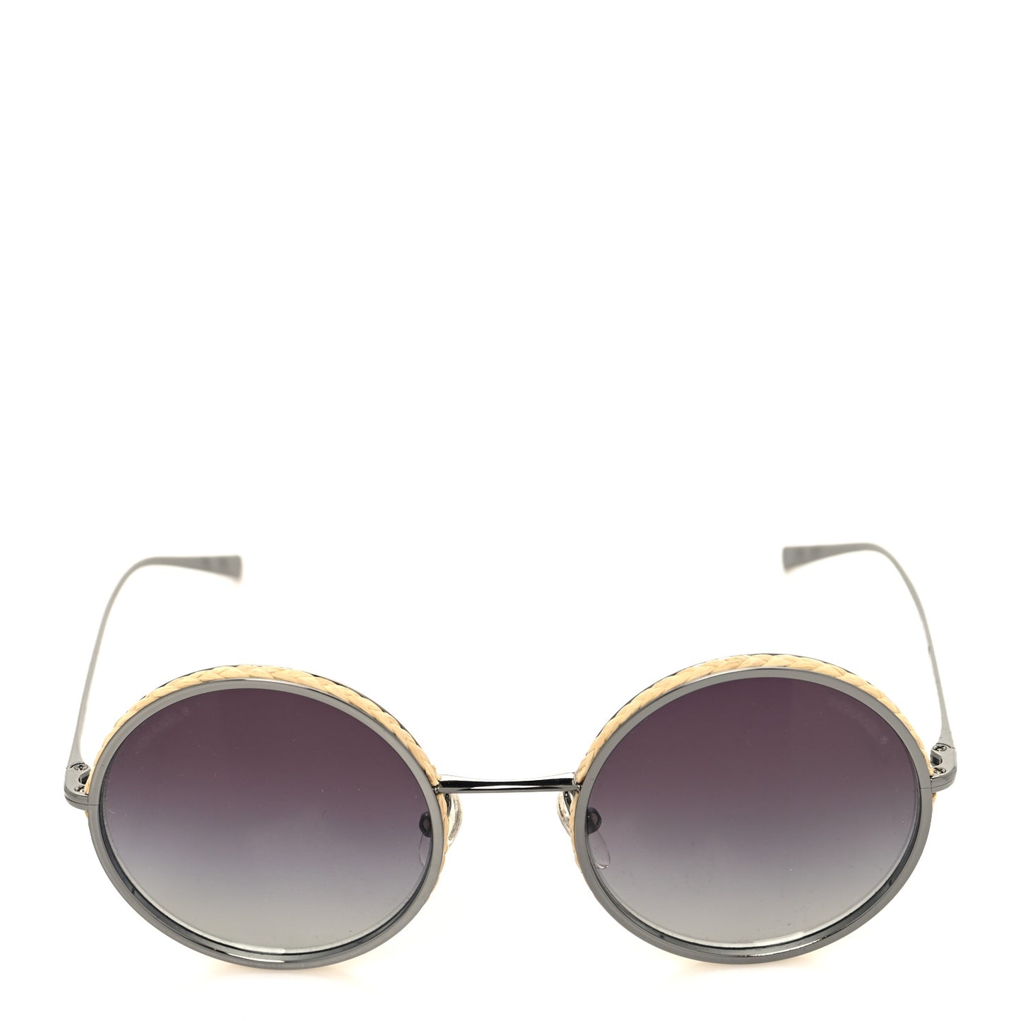 Metal Raffia Braided Round Sunglasses 4250 Ruthenium