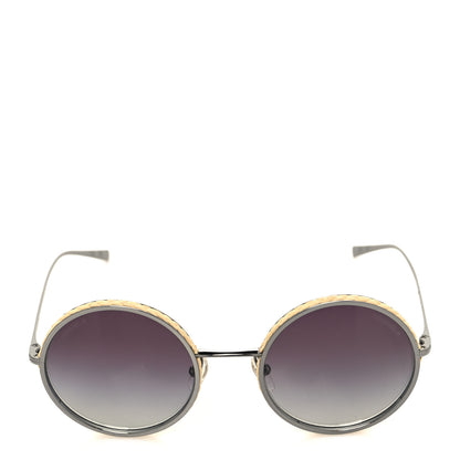 Chanel Metal Raffia Braided Round Sunglasses 4250 Ruthenium 2 of 8