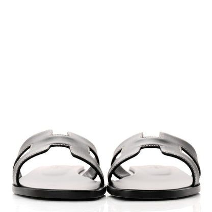 Hermes Box Calfskin Oran Sandals 36.5 Black 2 of 8