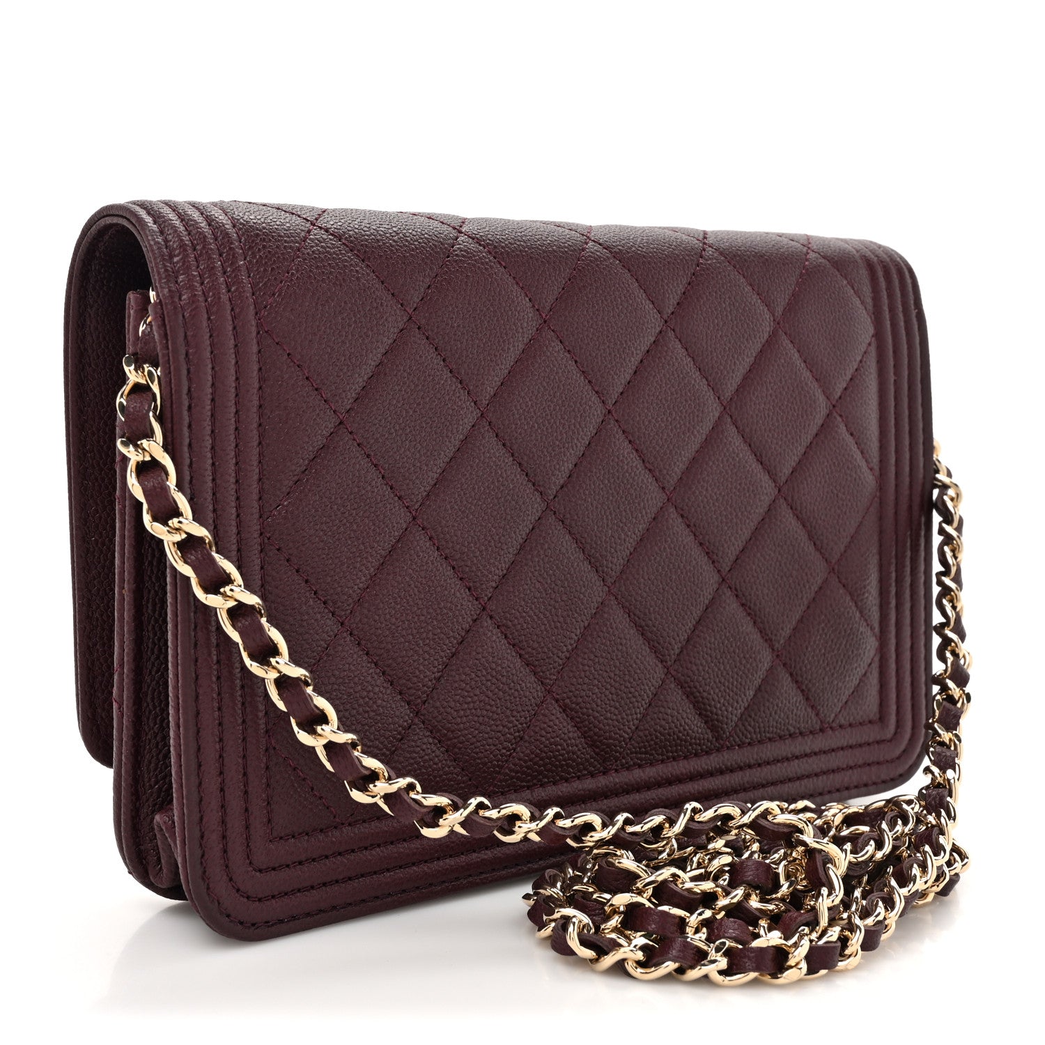 Chanel Caviar Quilted Boy Wallet On Chain WOC Burgundy 3 of 14