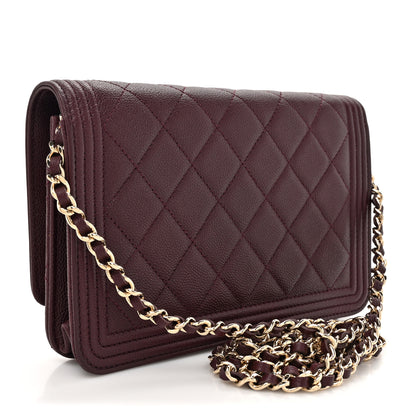 Chanel Caviar Quilted Boy Wallet On Chain WOC Burgundy 3 of 14