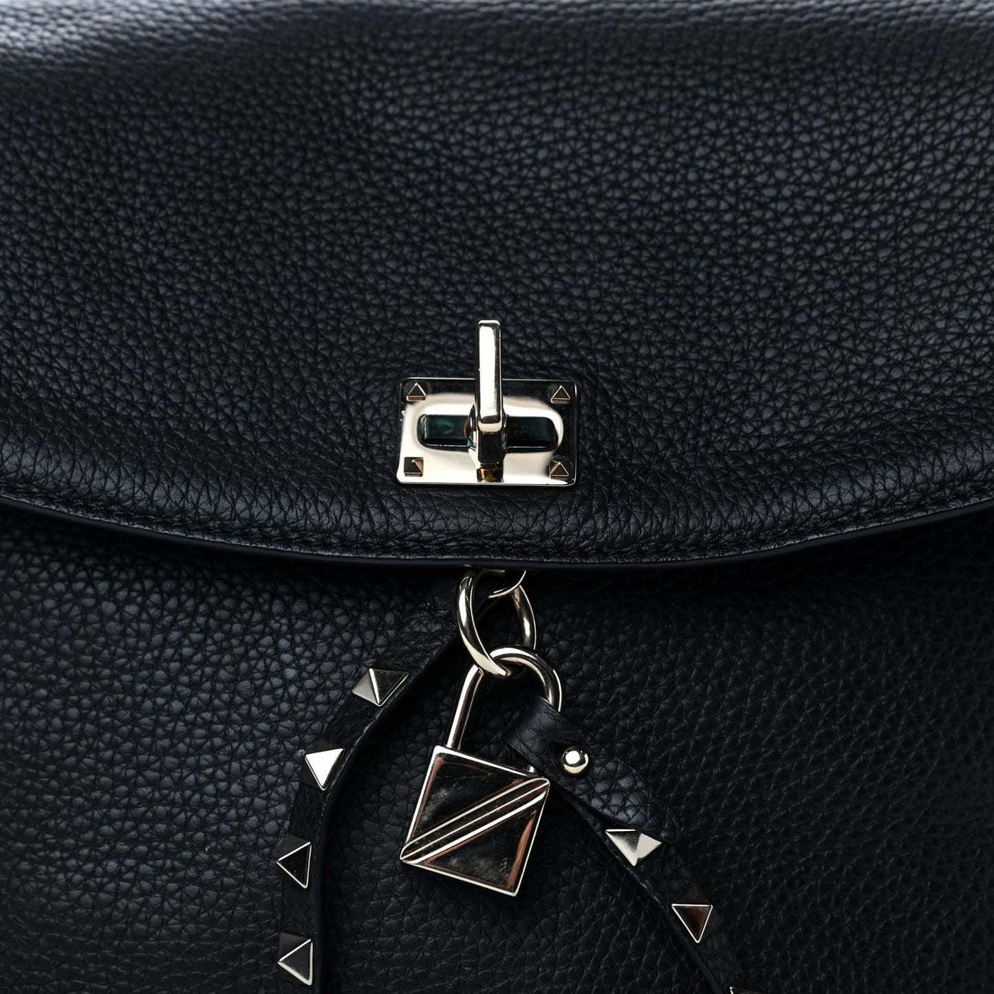 Grained Lagun Calfskin Rockstud Twiny Top Handle Bag Black