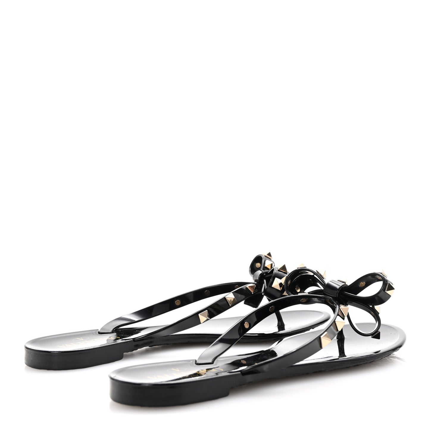 PVC Jelly Rockstud Bow Thong Sandals 39 Black