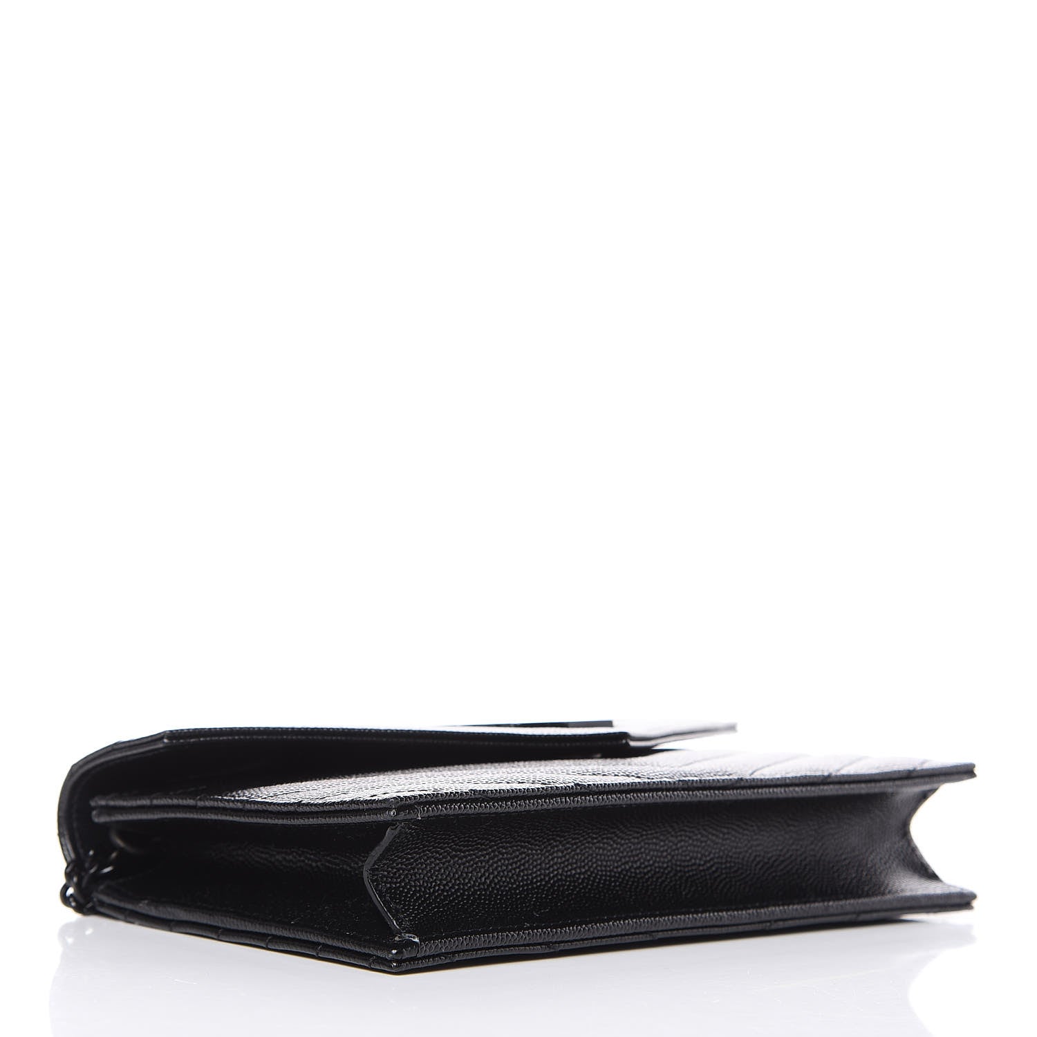 Saint Laurent Grain De Poudre Matelasse Chevron Monogram Envelope Chain Wallet Black 4 of 9