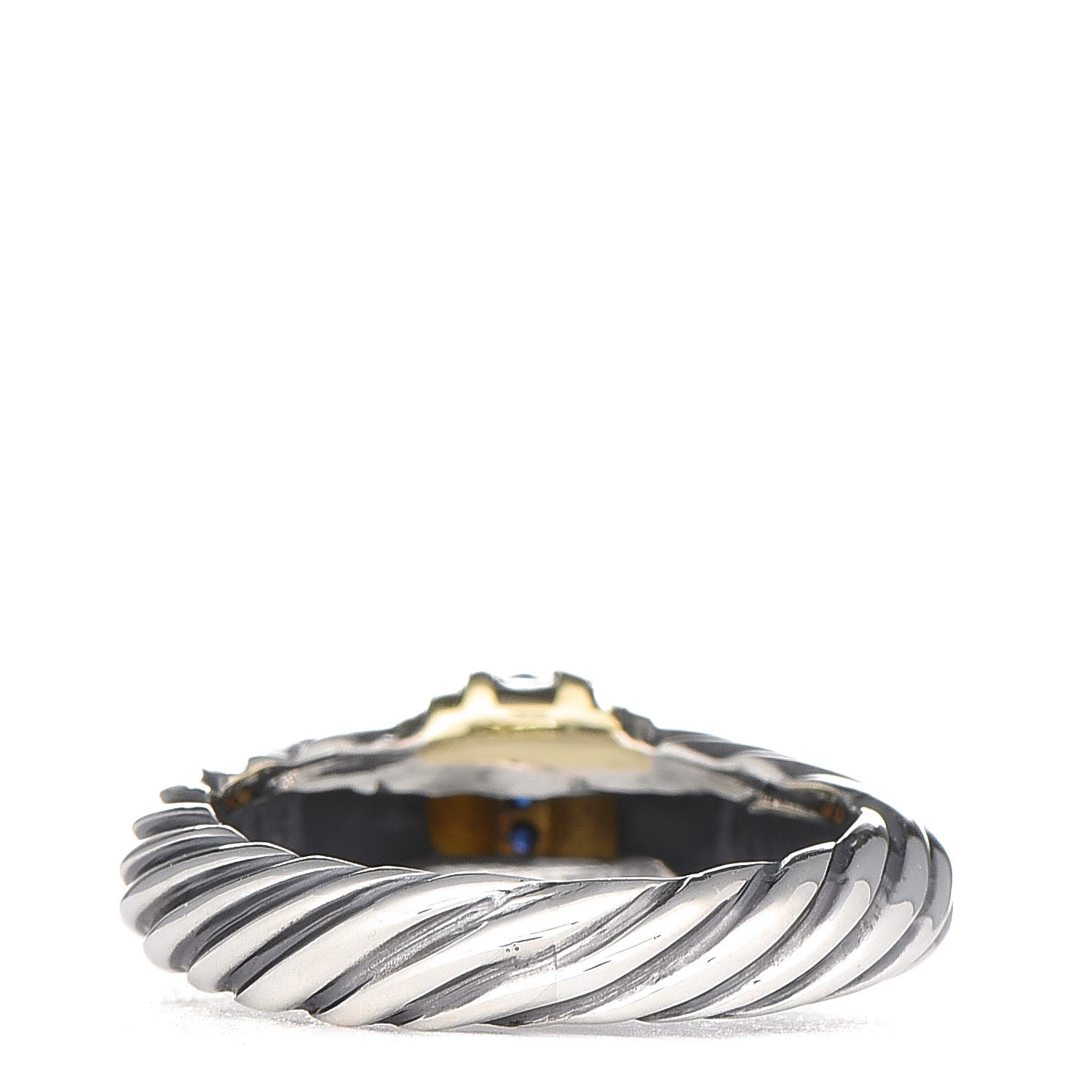 David Yurman Sterling Silver 14K Yellow Gold Black Diamond Cable Station Ring 51 5.75 5 of 5