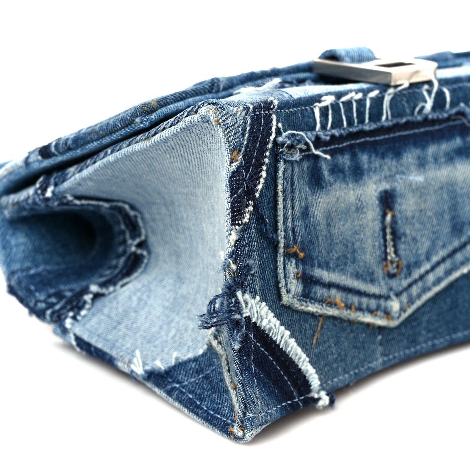 Balenciaga Denim Patchwork Small Hourglass Top Handle Bag Washed Blue 9 of 10