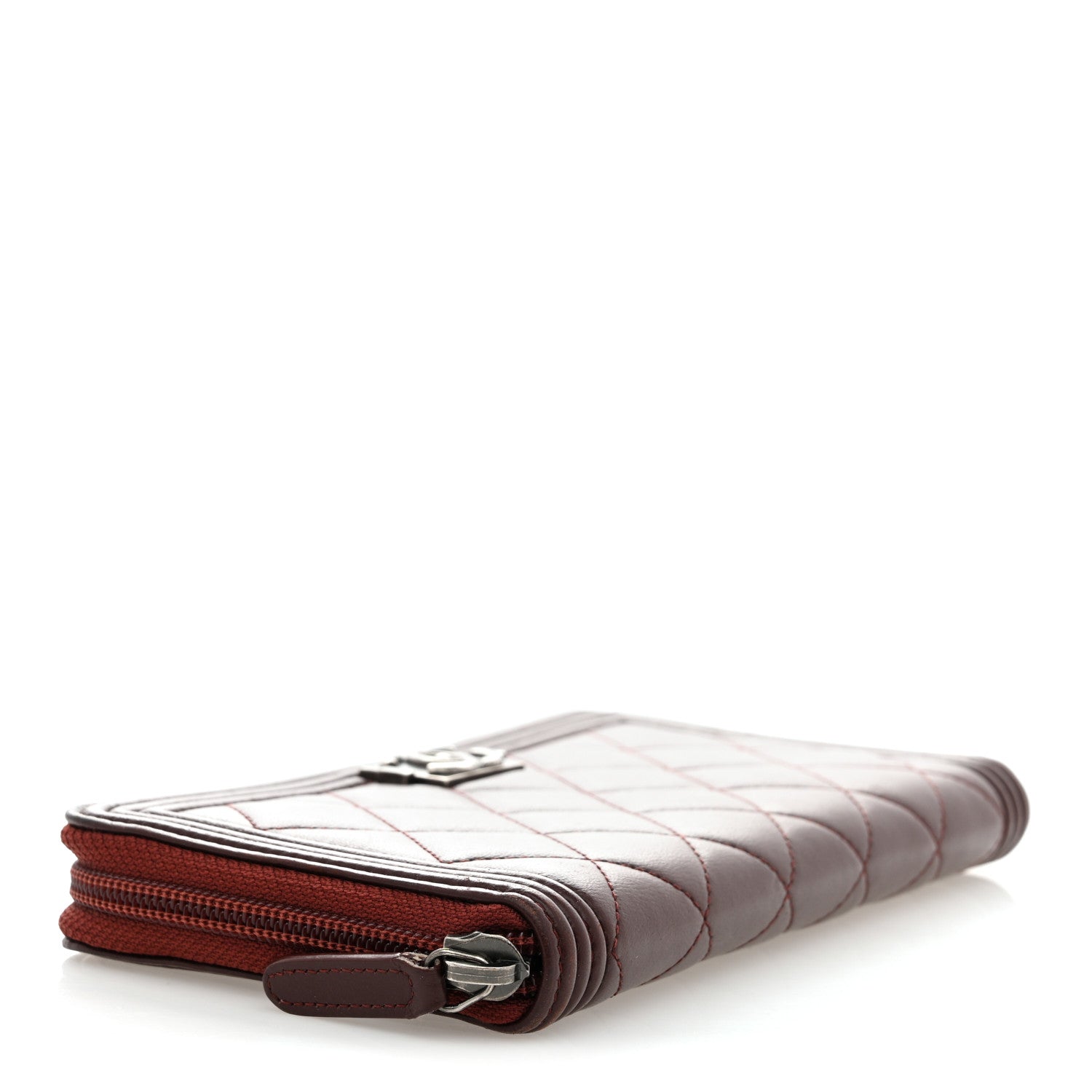 Chanel Lambskin Quilted Boy Zip Around Wallet Burgundy 4 of 9