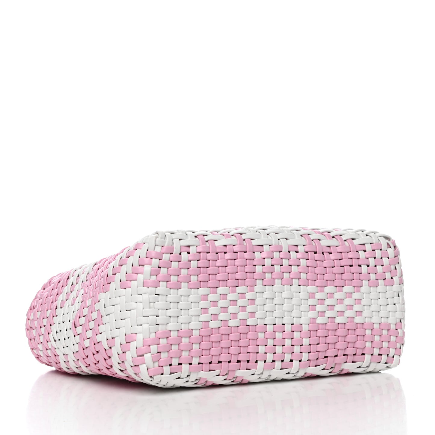 Polyurethane Calfskin Woven Bi-Color Tote Pink White