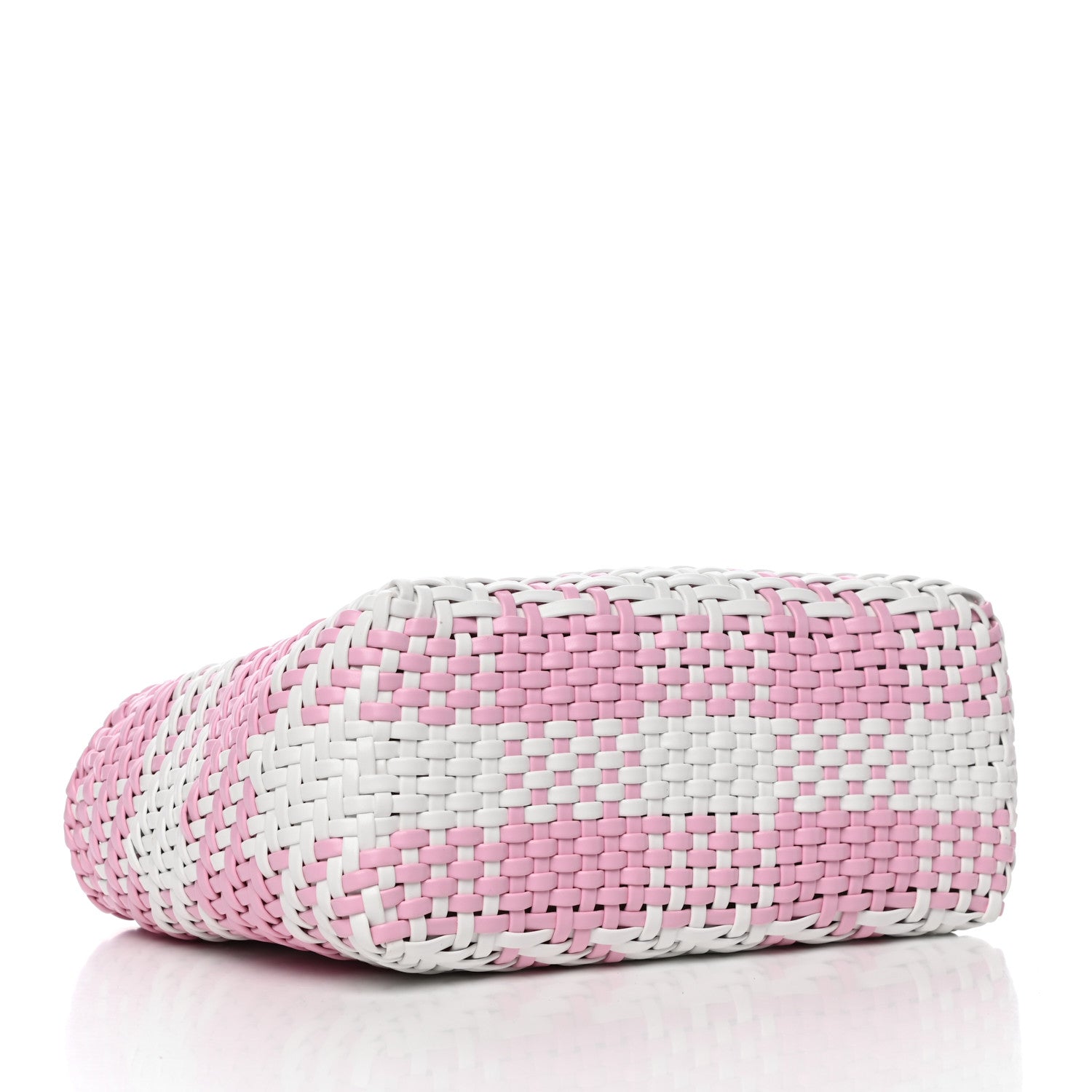 Miu Miu Polyurethane Calfskin Woven Bi-Color Tote Pink White 4 of 10