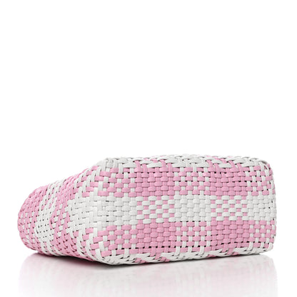 Miu Miu Polyurethane Calfskin Woven Bi-Color Tote Pink White 4 of 10
