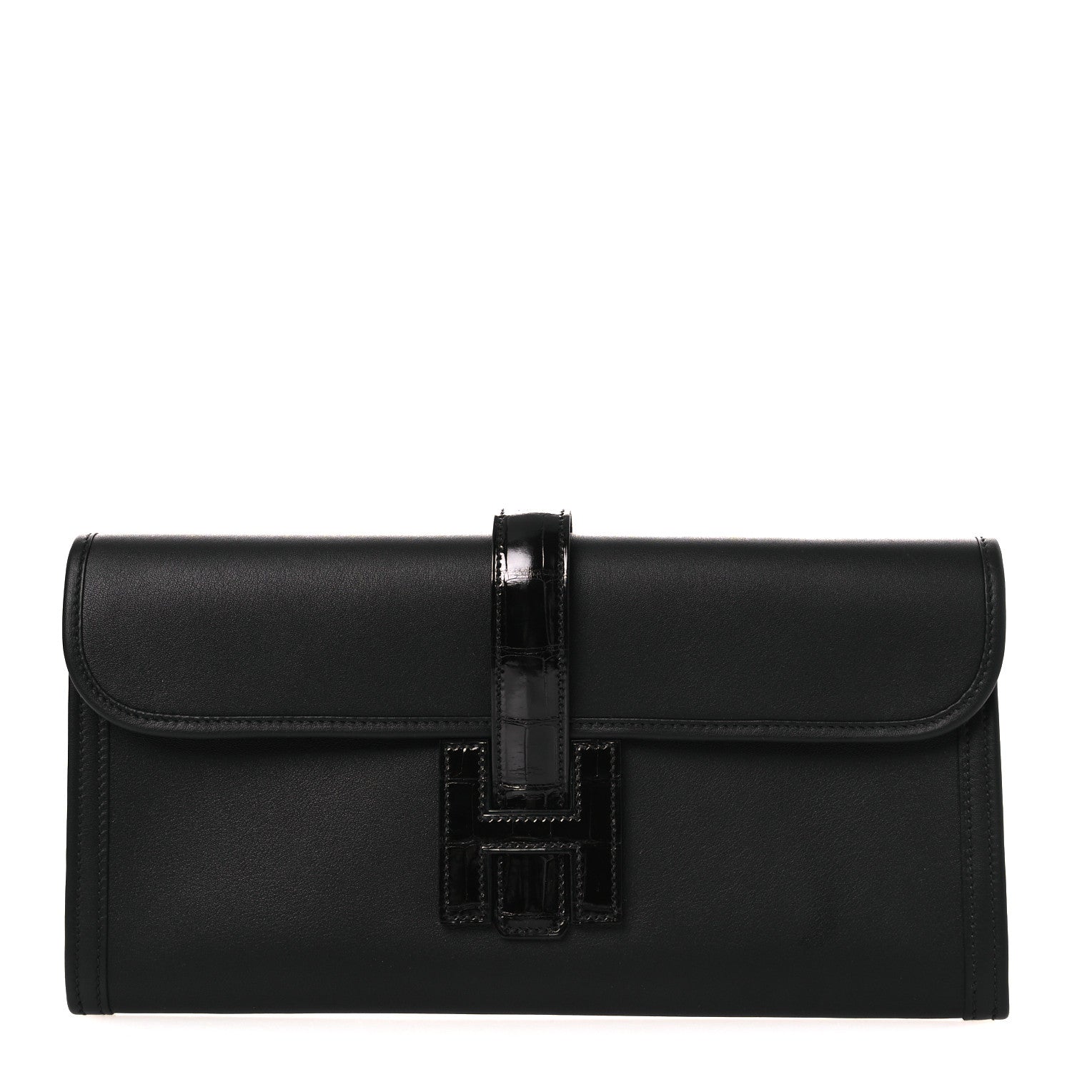 Hermes Swift Shiny Alligator Jige Elan 29 Touch Clutch Black 1 of 11