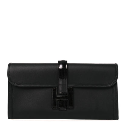 Hermes Swift Shiny Alligator Jige Elan 29 Touch Clutch Black 1 of 11