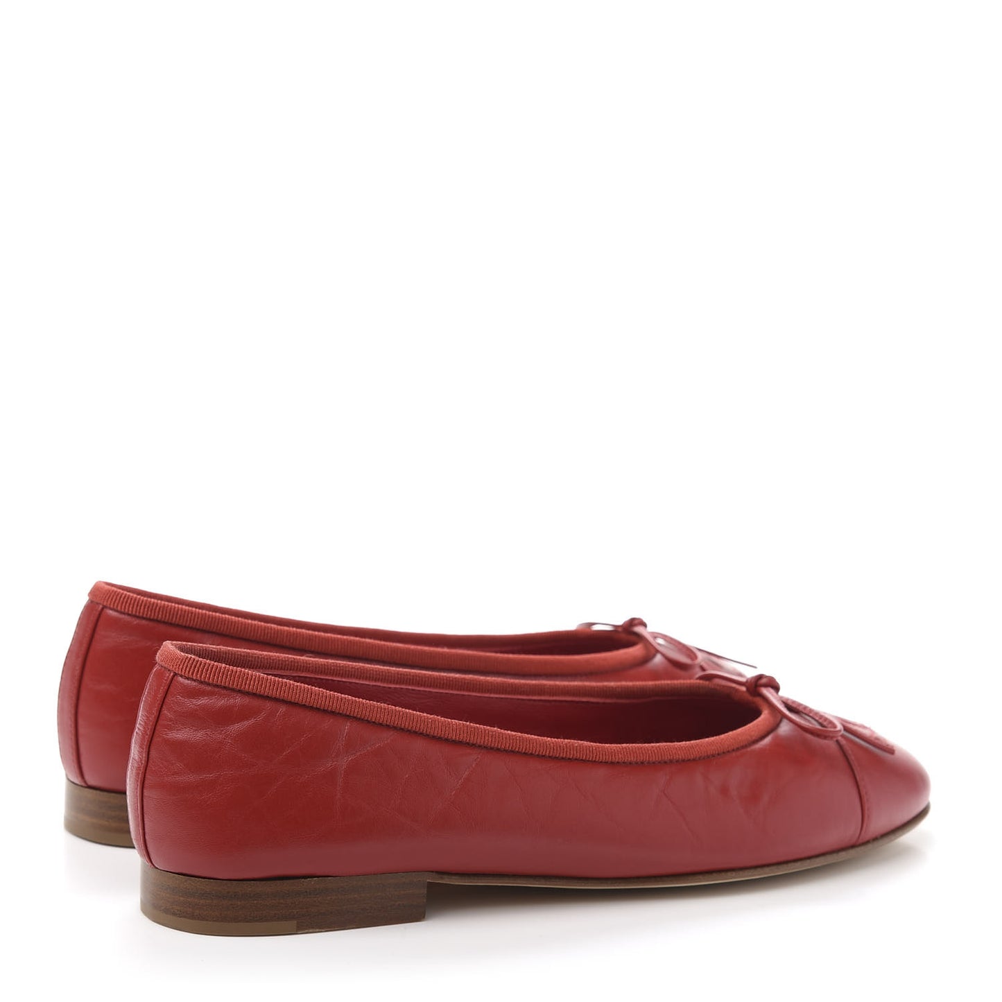 Crumpled Calfskin Cap Toe CC Ballerina Flats 36.5 Red