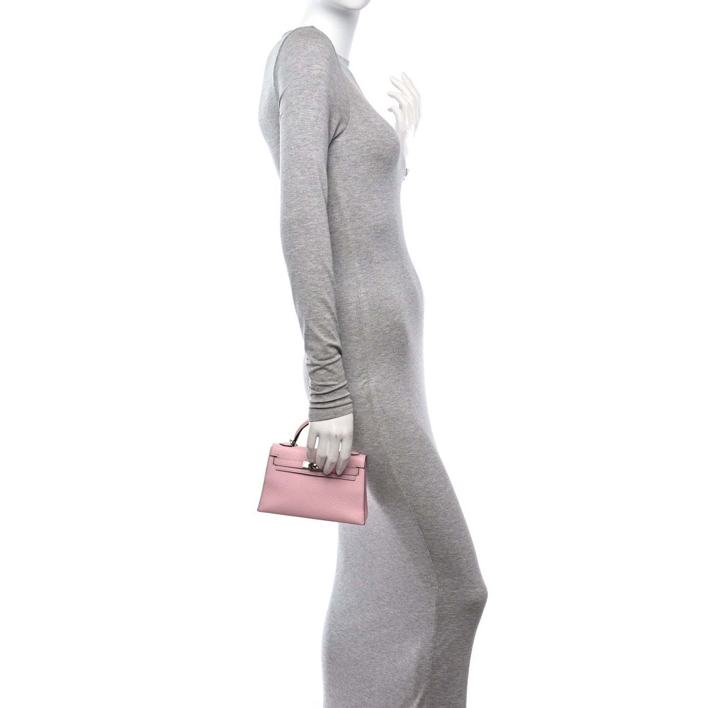 Chevre Mysore Horseshoe Mini Kelly Sellier 20 Rose Sakura Gris Perle