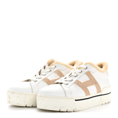 Hermes Calfskin Woolskin Dare Sneakers 36 White Ecru 4 of 9