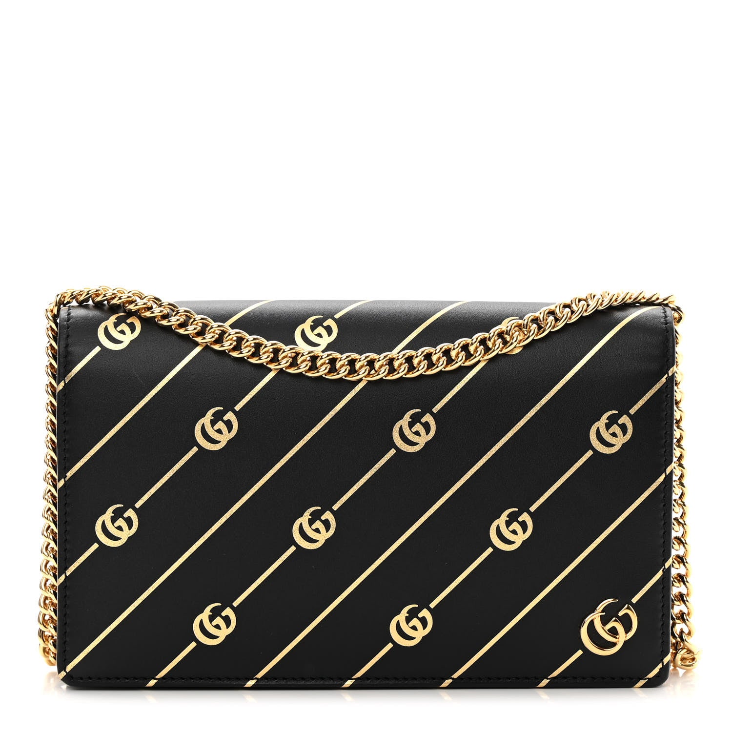 Gucci Calfskin Diagonal GG Mini Chain Wallet Black Gold 1 of 11