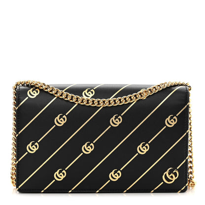 Gucci Calfskin Diagonal GG Mini Chain Wallet Black Gold 1 of 11
