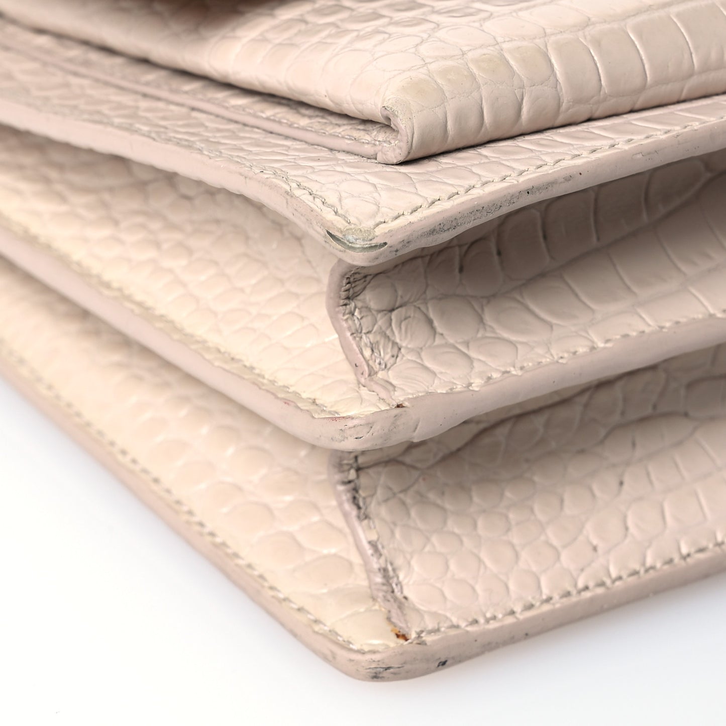 Calfskin Crocodile Embossed Medium Monogram Sunset Dark Beige