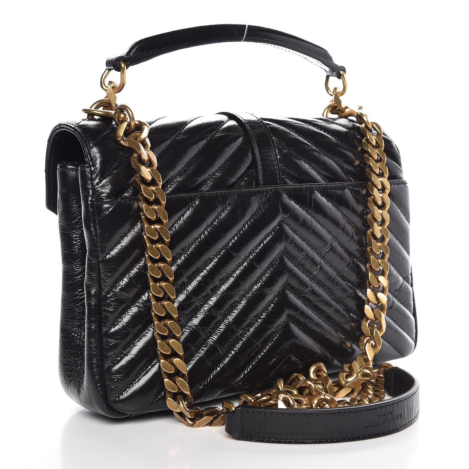 Saint Laurent Cracked Shiny Calfskin Matelasse Chevron Monogram Medium College Bag Black 3 of 14