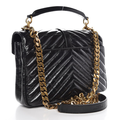Saint Laurent Cracked Shiny Calfskin Matelasse Chevron Monogram Medium College Bag Black 3 of 14