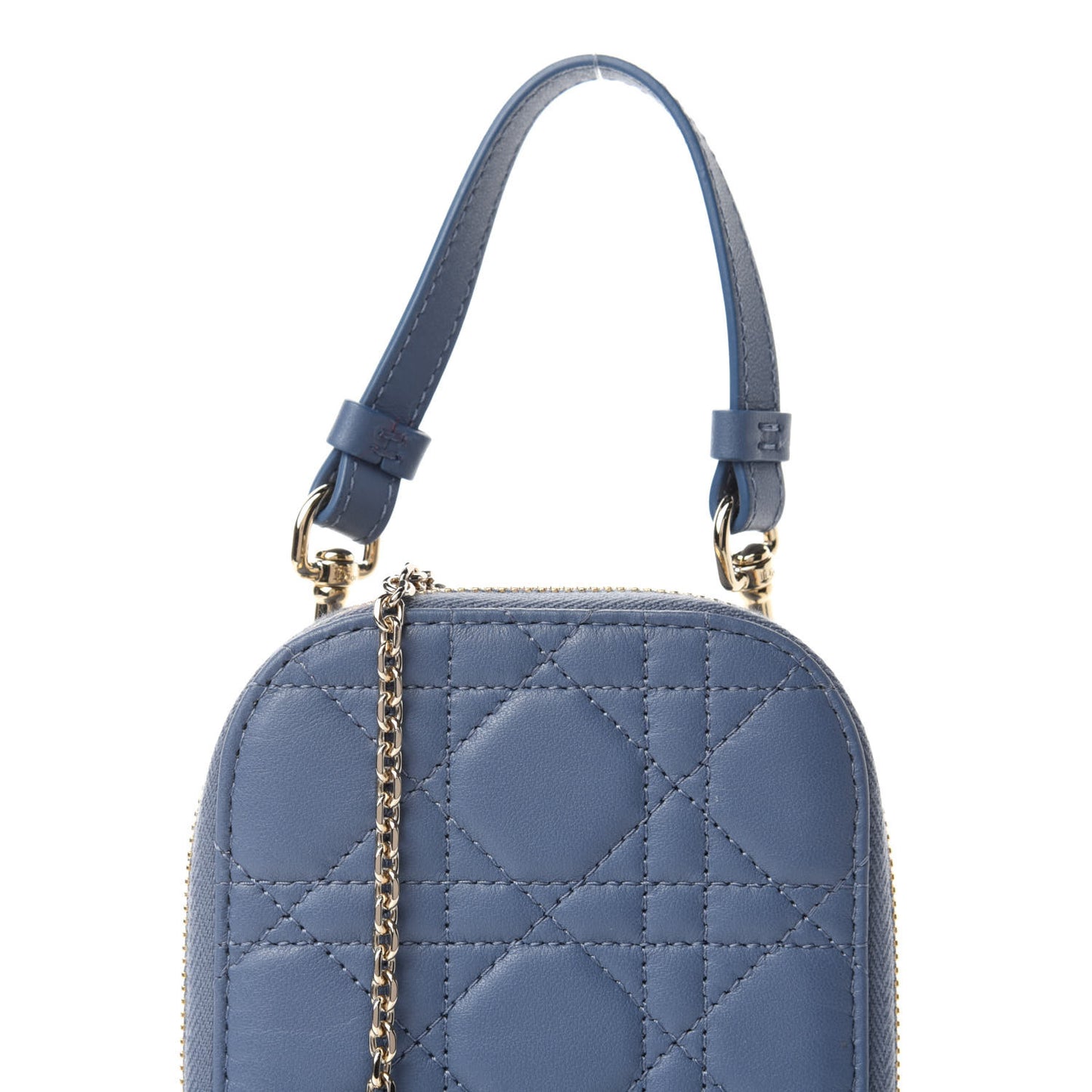 Lambskin Cannage Lady Dior Phone Holder Denim Blue