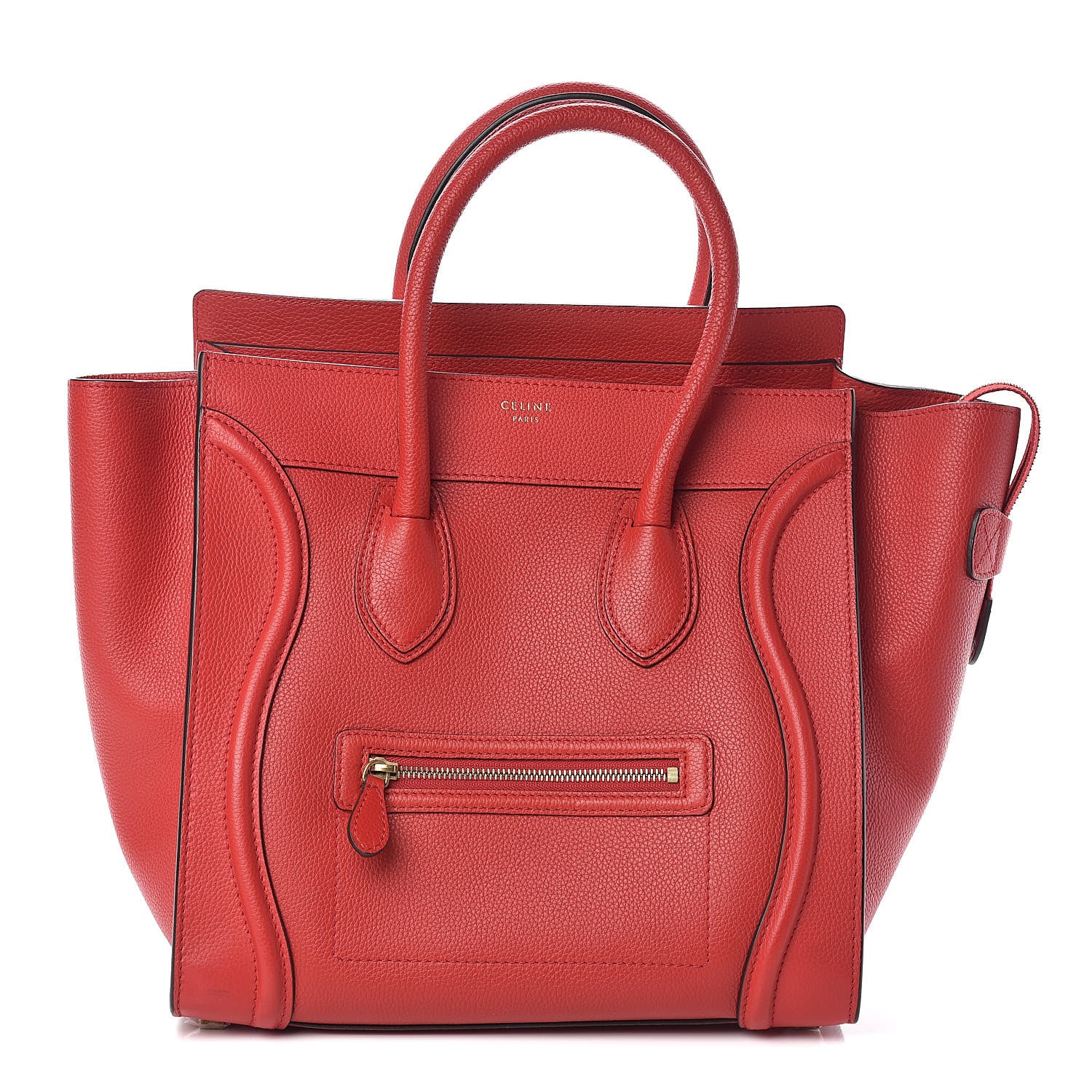 Celine Drummed Calfskin Mini Luggage Coquelicot 1 of 9