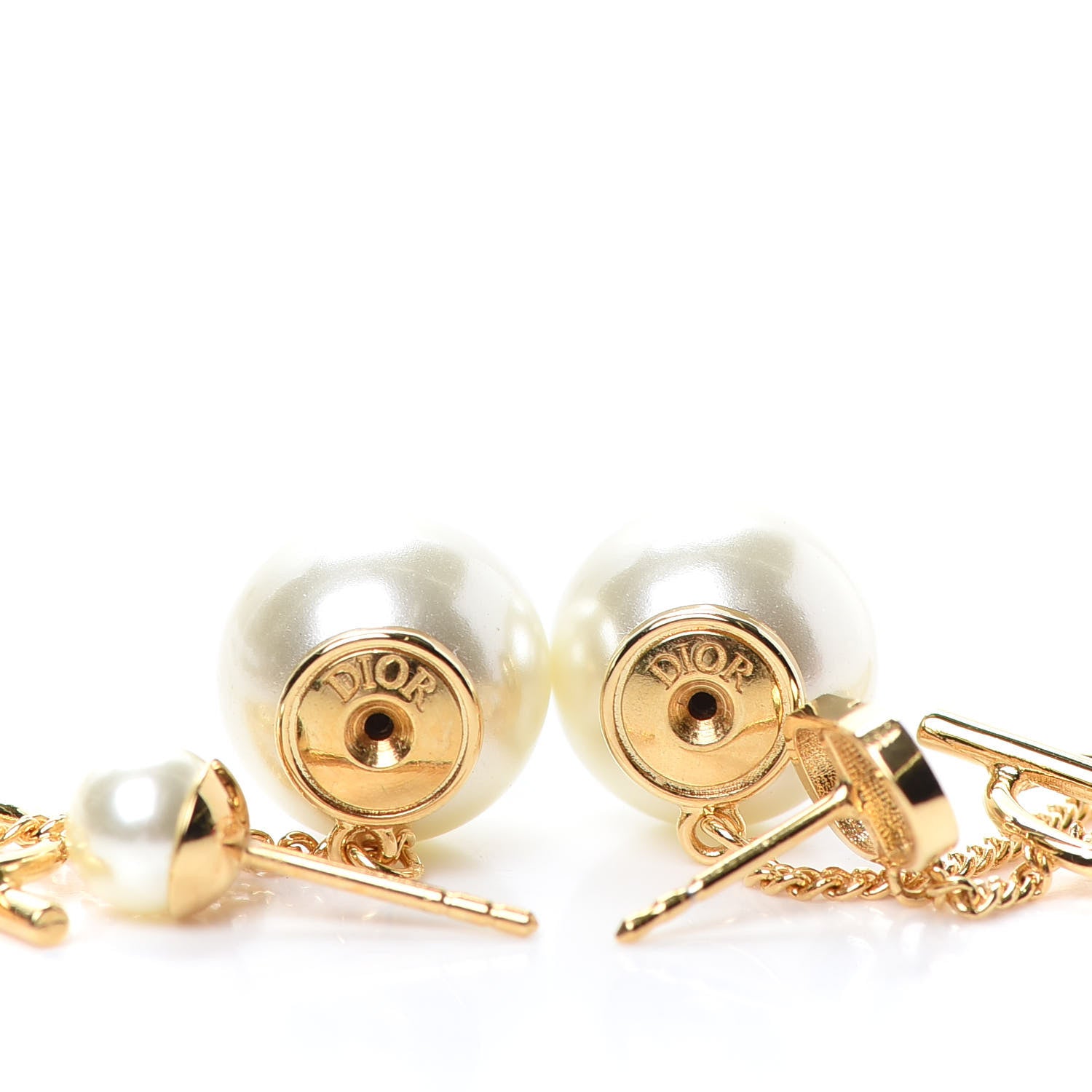 Christian Dior Pearl Tribales Dangle Chain Earrings Gold 3 of 3