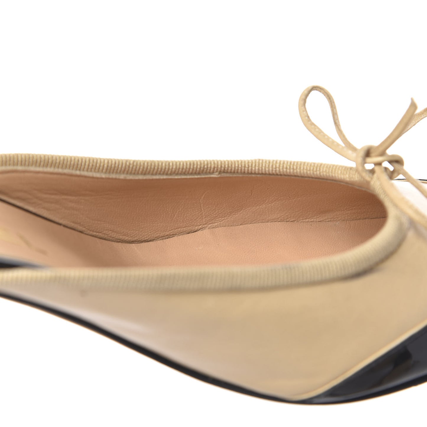Lambskin Patent Cap Toe Bow CC Mules 39 Beige Black