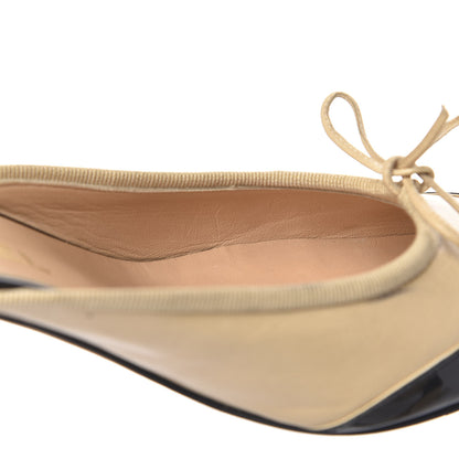 Chanel Lambskin Patent Cap Toe Bow CC Mules 39 Beige Black 9 of 10