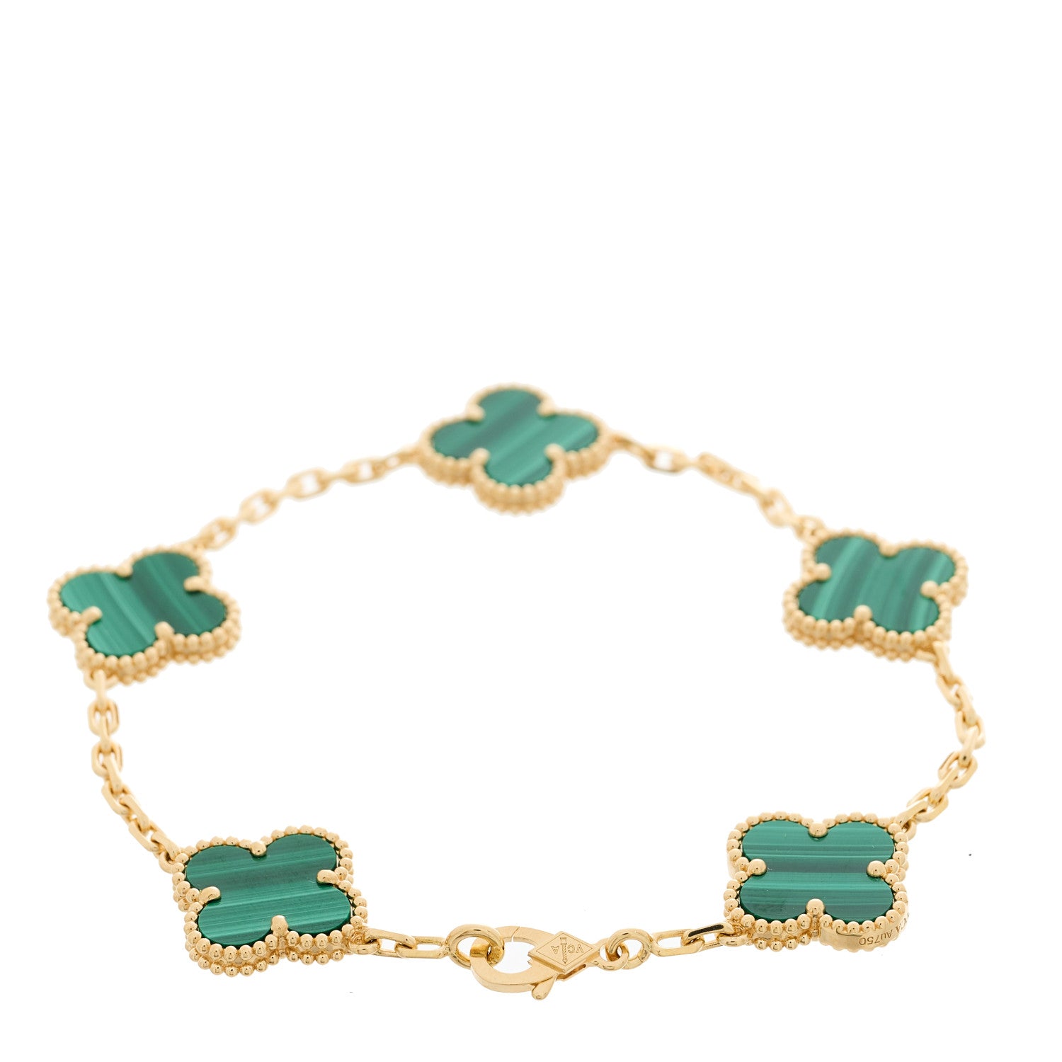 Van Cleef & Arpels 18K Yellow Gold Malachite 5 Motifs Vintage Alhambra Bracelet 2 of 5