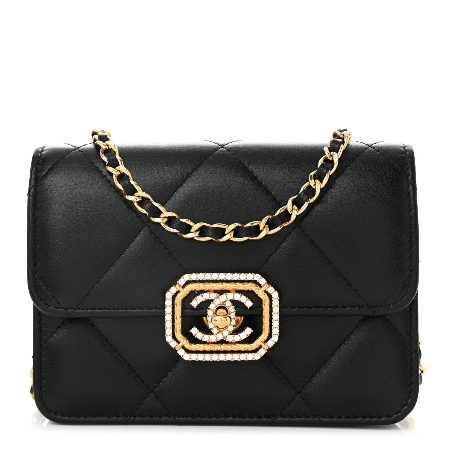 Chanel Calfskin Strass Quilted Clutch With Chain Flap Black 1 of 10