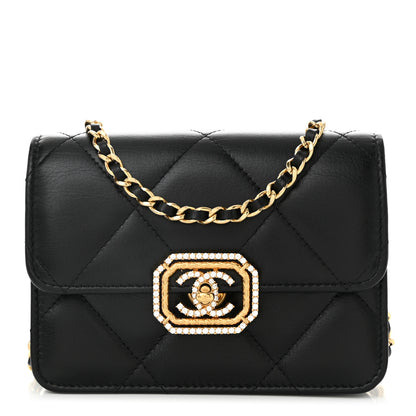 Chanel Calfskin Strass Quilted Clutch With Chain Flap Black 1 of 10