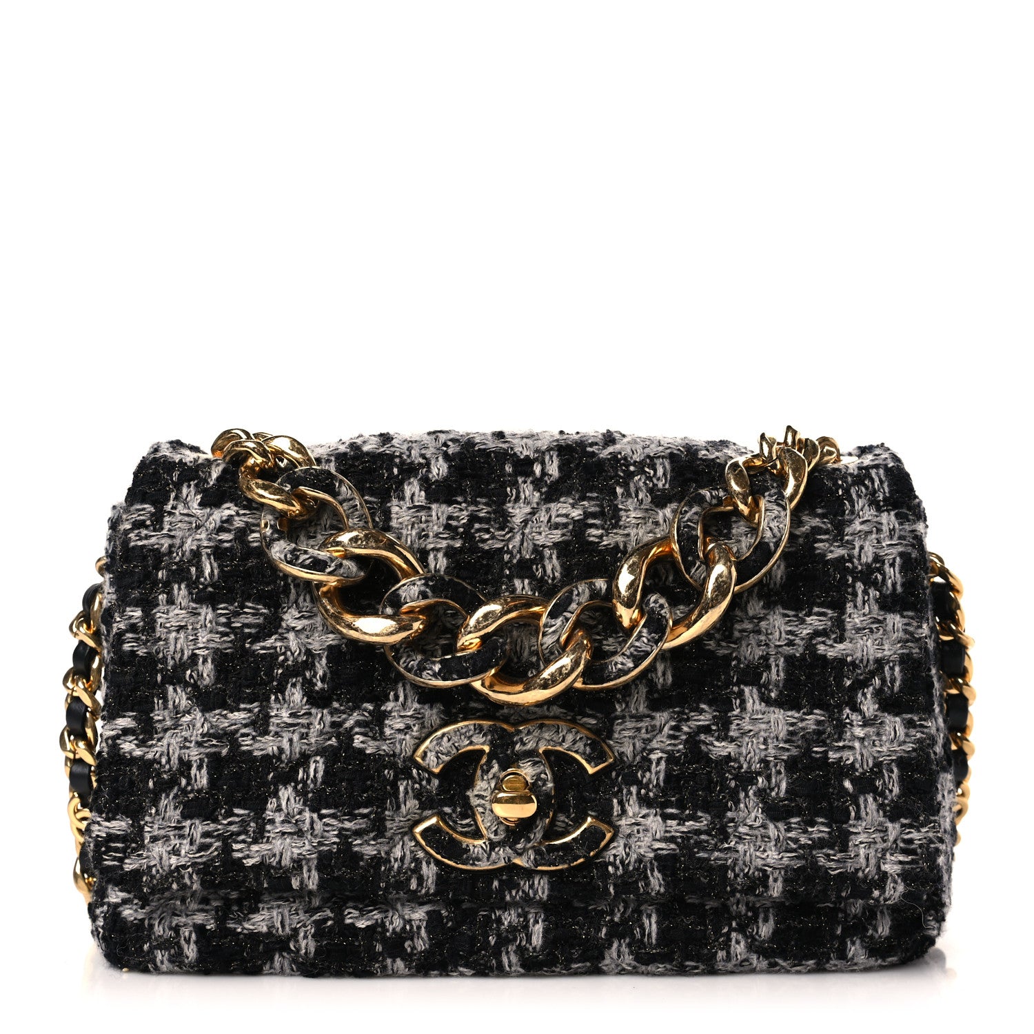 Chanel Wool Tweed Quilted Elegant Chain Flap Black Grey 1 of 9