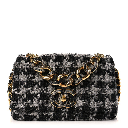 Chanel Wool Tweed Quilted Elegant Chain Flap Black Grey 1 of 9