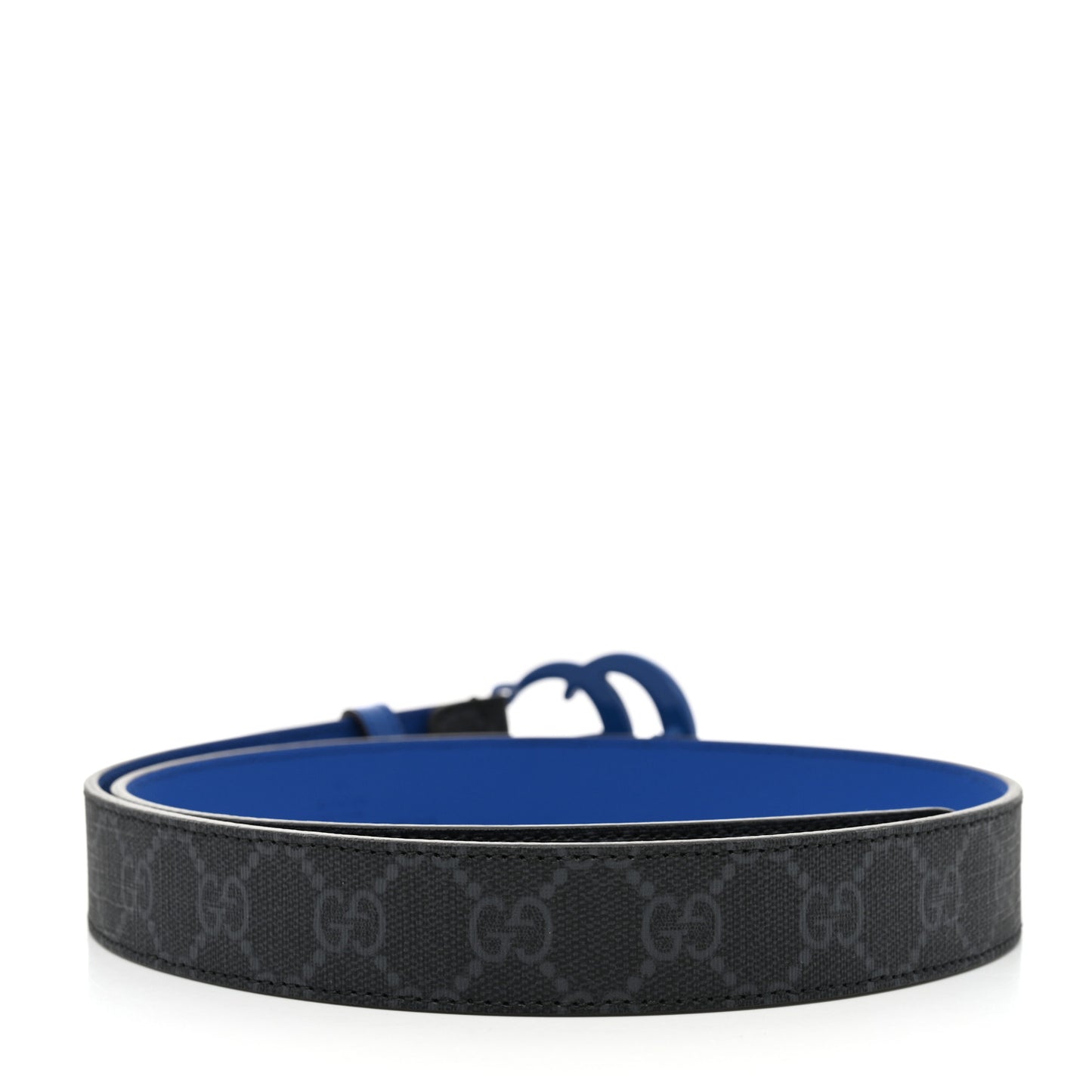GG Supreme Monogram Plutone Calfskin Enamel Double G 30mm Belt 85 34 Black Metal Blue